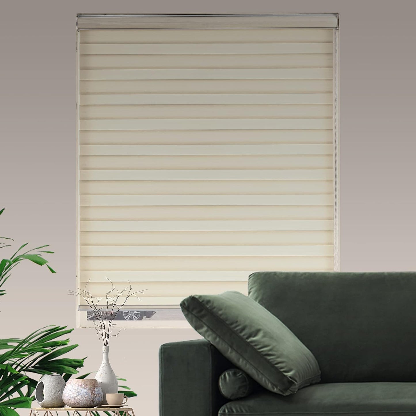 Zebra Blinds for Windows, Dual Layer Light Filtering Privacy, Free-Stop Sheer Blinds for Indoor Windows, Zebra Shades for Living Room, Kitchen (34" W X 72" H, Cream)