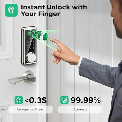 Sophia Keyless Entry Door Lock, Smart Auto Locks for Front Door & Key Fobs & Remote Control, Keypad Deadbolt Digital, Fingerprint Door Lock with Code, Cerraduras Inteligentes, IP68, Satin Nickel
