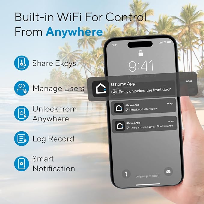 ULTRALOQ Bolt Fingerprint Smart Lock with Door Sensor, Built-in WiFi, Works with Apple Home, Alexa, Google, SmartThings, Keyless Entry Deadbolt with App, Code, Remote Control, Auto-Lock, BHMA Cert.