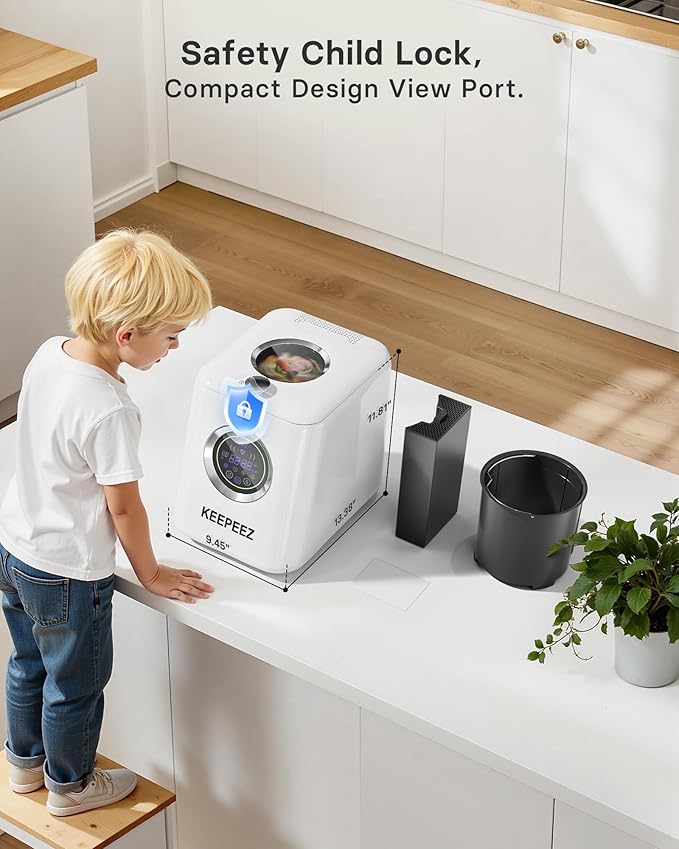 1 Gallon Eectric Kitchen Composter, Smart Mill Food Recycler with Large Touch Screen, Compost Bin Indoor with 4 Sharktooth Blades, 0.5kWh Per Cycle Energy-efficient, Odorless, Low Noise, Auto-Cleaning