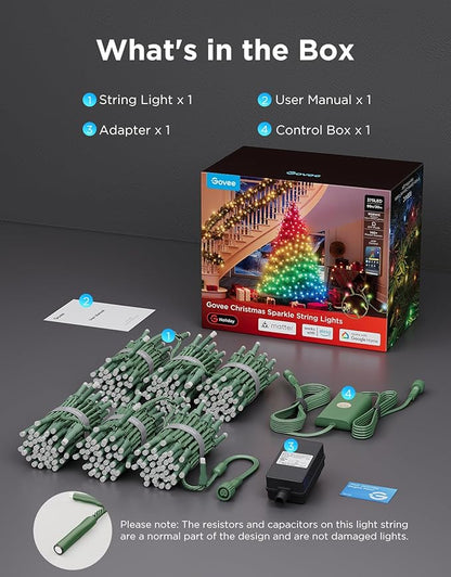 Govee Christmas Sparkle String Lights 99ft, RGBWIC String Lights with 375 Bullet-Head LEDs, App-Controlled, 140+ Scene Modes, 3D Shape Mapping, Works with SmartThings, Indoor Holiday Decorations
