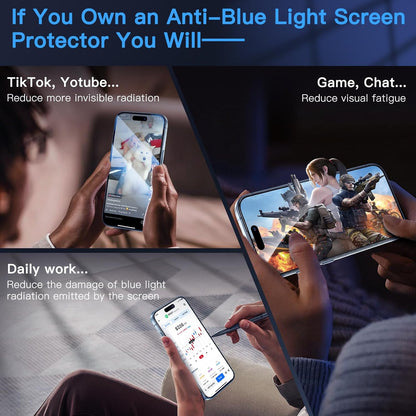 Uyiton Anti-Blue Light for iPhone 15 Screen Protector - Unbreak-Glass Full Coverage Case Friendly Scratch Resistance 9H Tempered Glass Screen Protector for iPhone 15, 2 Pack