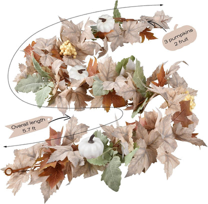 DearHouse Fall Maple Leaf Garland, 5.9Ft Hanging Vine Artificial Autumn Foliage for Thanksgiving, Home, Wedding, Fireplace, Party, Christmas Decor (White)