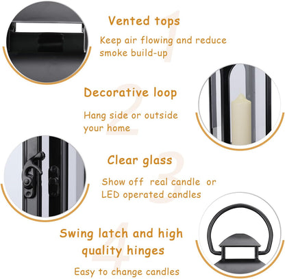 Bdor 16 Inches Metal and Tempered Glass Candle Lantern - Premium Outdoor Lantern, Decorative Lanterns with Handcrafted Design for Patio, Garden & Indoor Decor