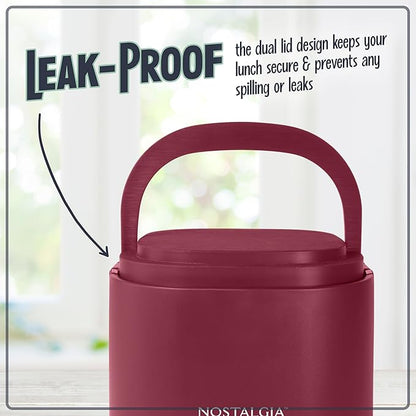 Nostalgia 20-Oz Heated Electric Lunch Box – Portable Food Warmer for Office, Travel, & Car - Perfect for Soup, Pasta, & Light Meals– Leak-Proof Lid, Foldable Handle, Detachable Cord – Cranberry