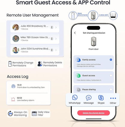 Veise VE027 Built-in Wi-Fi Smart Lock, Fingerprint Keyless Entry Front Door Lock, App Remote & Voice Control, No Hub Needed, Touchscreen Keypad Deadbolt, IP65 Waterproof, BHMA Grade 3, Satin Nickel