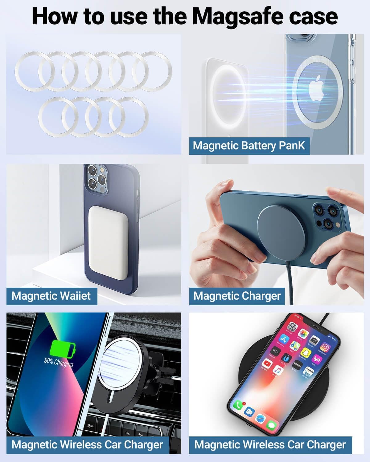 for Magsafe Sticker Magnet - 10 PCS, Ultra-Thin(0.4mm), Compatible with iPhone 15 Pro Max,15 Pro,15/14/13/12 Series,mag Safe Charger, for Apple Wallet Magsafe - Silver