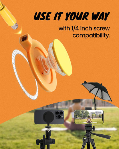3 in 1 Magnetic Umbrella Sunshade Collapsible Expandable Phone Grip & Stand - Elegant Magsafe Compatible Phone Holder for Secure Grip and Hands-Free Viewing (Yellow)