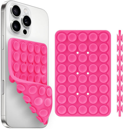 Silicone Suction Cup Phone Case Mount Double Sided, Phone Accessories Hands-Free Strong Grip Holder for Selfies and Videos, Silicon Phone Stand for iPhone and Android Dark Pink