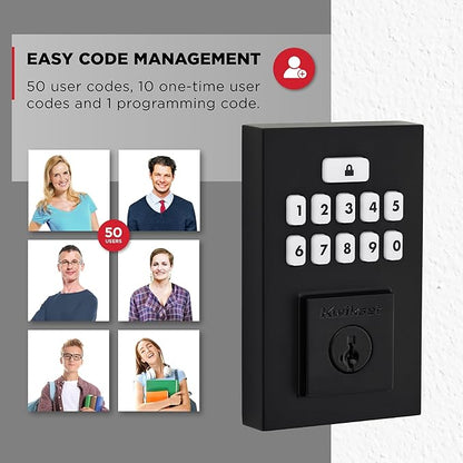 Kwikset SmartCode 260 Keyless Entry Electronic Keypad Deadbolt Door Lock with Auto-Lock, Custom User Codes, Advanced Security in Matte Black Contemporary