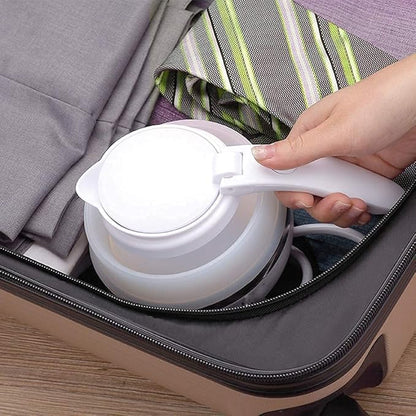Foldable Electric Kettle, Upgraded Food Grade Silicone,600W 600ML Flash Heat Small Portable Travel Electric Kettle,110V US Plug (Pure White)