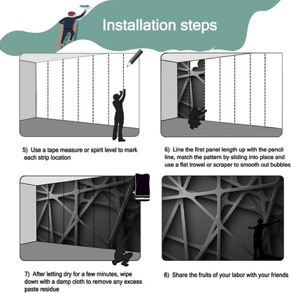 -3D Black Abstract Geometric Wallpaper Bedroom Living Room 100" x 65" (Not Peel and Stick)