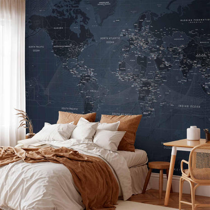 artgeist Premium Wall Mural World Map 138x101 in - XXL Non-Woven Wallpaper Fleece Wall Decor Photo Print Picture Image Design Home Map of The World k-A-0123-a-a