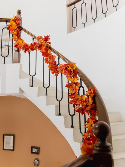 6PCS Yellow-Red Fall Maple Leaves Garland, 5.6Ft Artificial Maple Leaf Autumn Garland Hanging Fall Vines Table Decorations Front Door Fall Decor Thanksgiving Decorations Decor Outside Indoor Decor