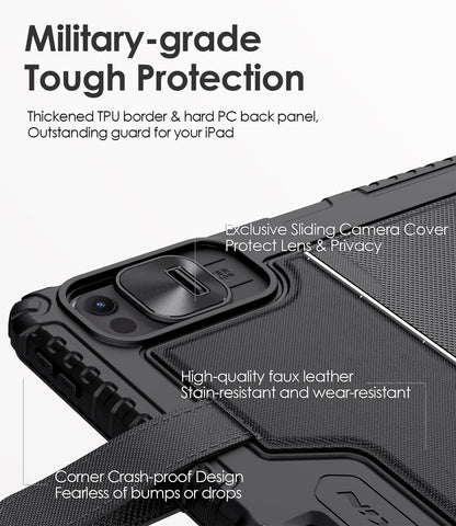 Nillkin Carry Go Keyboard Case for iPad Pro 13 inch (M4) 2024 with Handle, Rugged Case with Detachable Keyboard for iPad Pro 13, Magic Trackpad, 7 Colors Backlit, Camera Cover, Black