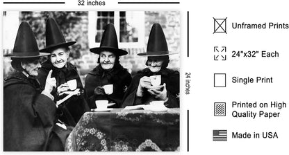 Poster Master Classic Photograph Poster - Vintage Halloween Print - Gift for Artist, Friend - Witches Tea Party, Old Women Smiling, Wearing Robes - Wall Decor for Living Room, 24x32 Unframed Wall Art