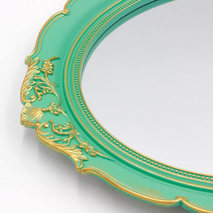 Vintage Decorative Wall Mirror 14.8 x 13.1 Inch Oval Mirror （Green）