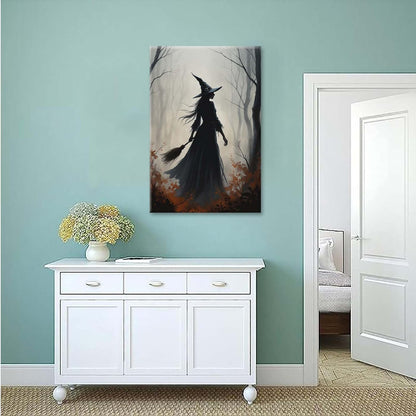 JFHCQJPK Vintage forest witch silhouette poster Halloween mural poster decoration mural art magic suitable for home living room bedroom16x24in Frameless