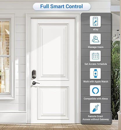 Veise RZ07B Smart Locks for Front Door, 2 Lever Handles, Fingerprint Keyless Entry, App Control Biometric Door Lock Set, Touchscreen Keypad Deadbolt, Easy Install, Auto Locking, Matte Black