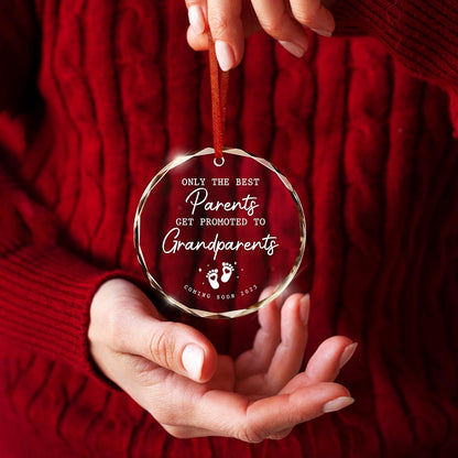 OASSIE Pregnancy Announcement for Grandparents - Christmas Ornaments 2025, Promoted to Grandpa, Grandma, First Time Grandma, Grandpa Gifts for Grandparents - Christmas Decorations Glass Ornaments