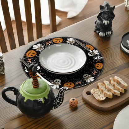 Artoid Mode Ghost Cat Halloween Round Placemats Set of 6, 14 Inch Table Mats for Party Kitchen Dining