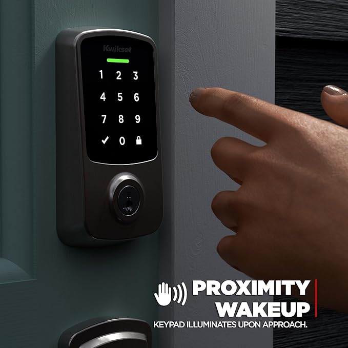 Kwikset Aura Reach Smart Lock Matter Over Thread and Bluetooth Enabled Keyless Entry Door Lock Deadbolt, BHMA Certified, Proximity Wakeup, Geofence Auto-Unlock Satin Nickel
