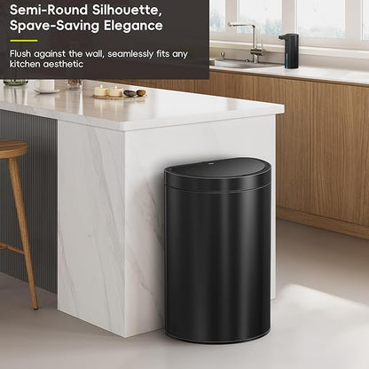 EKO Mirage Semi-Round 47L / 12.4 Gal Motion Sensor Trash Can, Automatic Kitchen Trash Bin with Deodorizer Compartment, Removable Lid & Inner Bucket, Stainless Steel Garbage Can, Matte Black