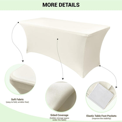 Obstal 4Ft Stretch Spandex Table Cover for Standard Folding Tables - 2 Pack Universal Rectangular Fitted Tablecloth for Party, Banquet, Events, Trade Show (Cream, 48L x 24W x 30H Inches)