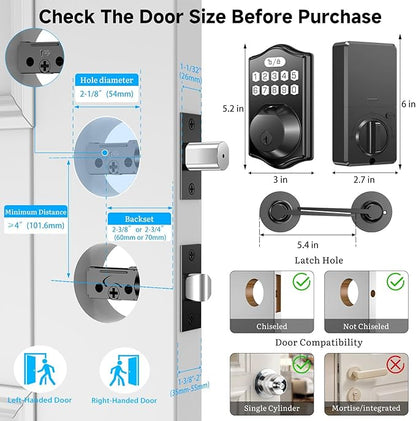 keyless Entry Door Lock deadbolt with Handle Set- Front Door Fingerprint Smart Locks with 2 Lever Handles-Keypad Code Deadbolt -App Control,Auto Lock,Easy to Install