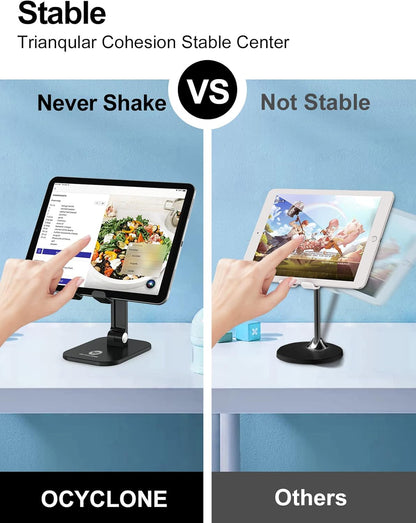 OCYCLONE Phone Stand, Adjustable Height and Angle Foldable Cell Phone Stand Holder for Desk, Taller iPhone Stand Compatible with 4.7"-13" Smartphones iPad Tablet, Black