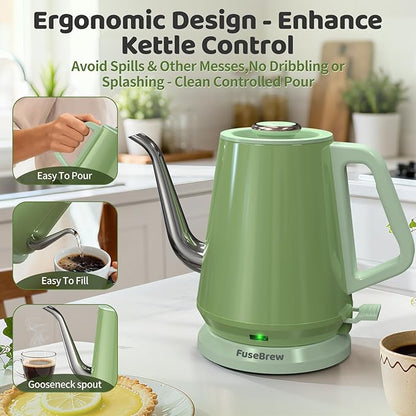 Gooseneck Electric Kettle(0.8L),1200 Watts Fast Boiling,Stainless Steel BPA Free,Automatic Shut Off,Pour Over Kettle for Small Kitchen,RV,Trip,Coffee & Tea- Green