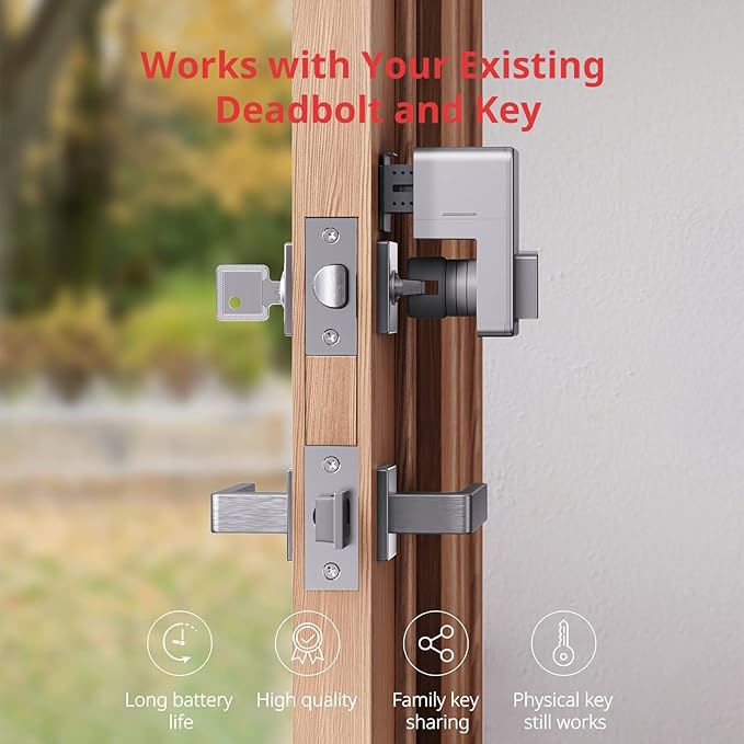 SwitchBot Smart Lock, Bluetooth Electronic Deadbolt, Keyless Entry Door Lock for Front Door, Compatible with WiFi Bridge (Sold Separately), Fits Your Existing Deadbolt,for Airbnbs Vacation Rentals