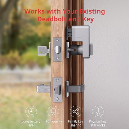 SwitchBot Smart Lock, Bluetooth Electronic Deadbolt, Keyless Entry Door Lock for Front Door, Compatible with WiFi Bridge (Sold Separately), Fits Your Existing Deadbolt,for Airbnbs Vacation Rentals