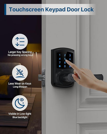 HIDALIFE Keyless Entry Door Lock with Keypad and Handle for Front Doors, Touchscreen, Anti-peep Password, Auto-Locking, Matte Black 4 Pack