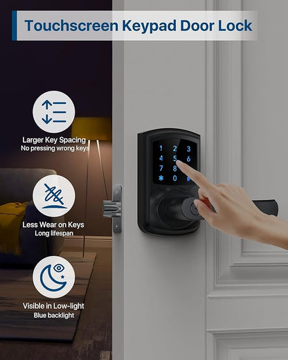 Hidalife Keyless Entry Door Lock, Smart Locks for Front Door, Keypad Door Knob with Handle, Touchscreen, One-Touch Toggle for Passage Mode, Matte Black