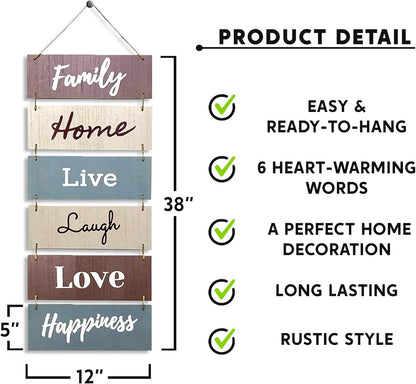Hanging Wall Decor Sign - Welcome Vertical Wall Art Decorations, Rustic Home Accessories for Living Room, Bedroom, Family, Dining, and Kitchen, Outdoor Signs for House, Live, Laugh, Love Plaques