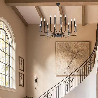 Modern Black Farmhouse Chandeliers, 16-Light Industrial Metal Chandelier Lighting, Classic Candle Hanging Pendant Light Fixtures for Kitchen Island, Living Room, Dining Room, Stair