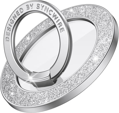 Syncwire Magnetic Phone Grip for MagSafe, Bling Magnetic Phone Ring Holder, 360° Rotation with Floating Effect Cell Phone Ring Stand MagSafe Ring for iPhone 15 Pro Max 14 13 12 &All - Glitter Silver