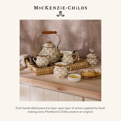 MACKENZIE-CHILDS Enamel Herb Pots, Small Plant Pots for Herbs or Flowers, Set of 3, Brown-and-White Mocha Check