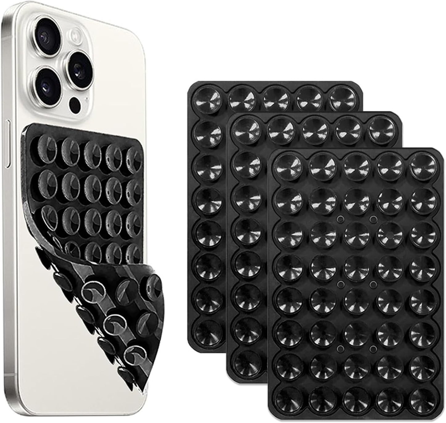 3 Pack Double Sided Silicone Suction Cup Phone Case Mount, Hands-Free Silicon Phone Grip with Higher Suction Power for Selfies and Videos, Non Slip Phone Accessories, Black