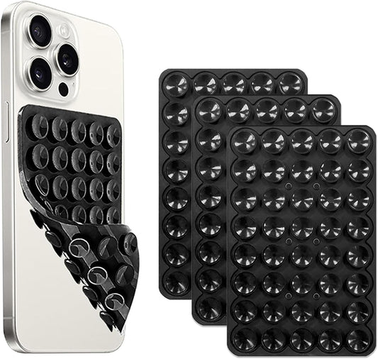3 Pack Double Sided Silicone Suction Cup Phone Case Mount, Hands-Free Silicon Phone Grip with Higher Suction Power for Selfies and Videos, Non Slip Phone Accessories, Black
