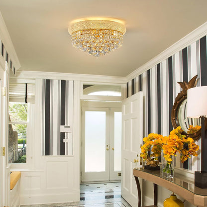 7-Light Crystal Flush Mount Chandelier Ceiling Light Fixture for Living Room Dining Room Bedroom Foyer Entryway Hallway Closet Bathroom (Gold D18)