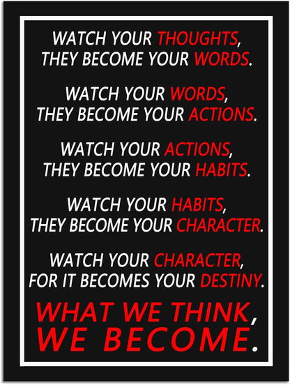 Inspirational Canvas Wall Art Office Wall Decor Watch Your Thoughts Motivational Positive Quotes Canvas Pictures Painting Prints Artwork Classroom Bedroom Home Decor Wood Framed [18''Wx 24''H]