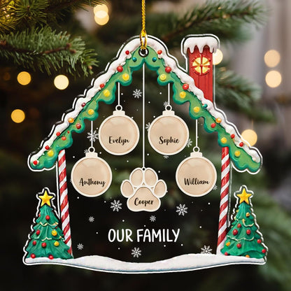 Personalized Family Christmas Acrylic Ornament 2024 - Custom Name Charms Family Members up to 10 People and Pets, Paw Charm Ornament Gifts for Family Tree Decoration (A02, 3 Names)