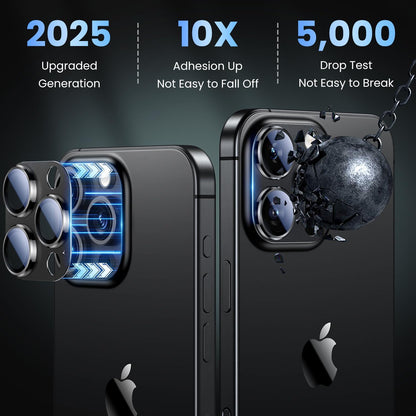 Uyiton Compatible with iPhone 16 Pro/iPhone 16 Pro Max Camera Lens Protector - [Not Easy to Break][Strong Adsorption][Case-Friendly] Metal Tempered Glass Rear Camera Screen Cover - Black Titanium
