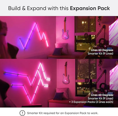 Nanoleaf Lines LED Wall Lights, RGBW Smart Geometry Wall Light Bar with Music & Screen Sync, WiFi Wall Light Panels with Alexa & Google Assistant for Gaming Room, Streaming (Expansion Pack, 3 Lines)