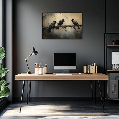 OAAPITI Halloween Decor Vintage Crow Wall Art Retro Art Poster Creepy Raven Picture Print Horrid Cemetery Painting Artwork Home Wall Decor(Artwork-4,24"x36")