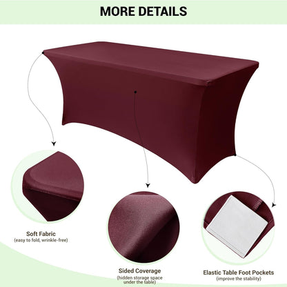 Obstal Spandex Table Cover 6ft Fitted Tablecloth Rectangular - Stretch Rectangle Folding Table Cloth for Birthday Party Wedding Banquet, Wine Red, 72L x 30W Inch