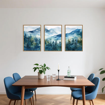 Celestdeco Blue Ridge Mountains Forest Framed Canvas Wall Art Set, Natural Landscape Wall Decor, Green Pine Trees Wall Painting, Woodland Artworks for Living Room, Bedroom, Dining Room - 16"x24"x3