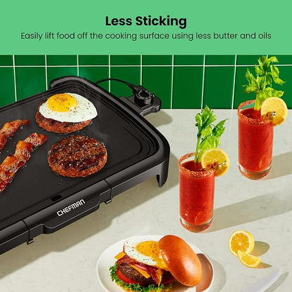Chefman XL Electric Griddle with Removable Temperature Control, Immersible Flat Top Grill, Burger, Eggs, Pancake Griddle, Nonstick Extra Large Cooking Surface, Slide Out Drip Tray, 10 x 20 Inch